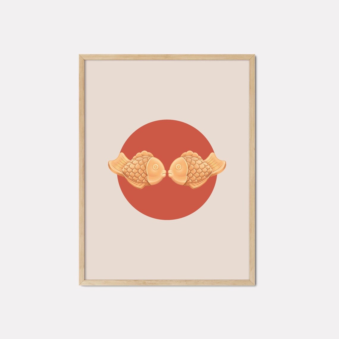 Taiyaki Fish Pastry Kissing Sun Minimalist Japanese Food Poster