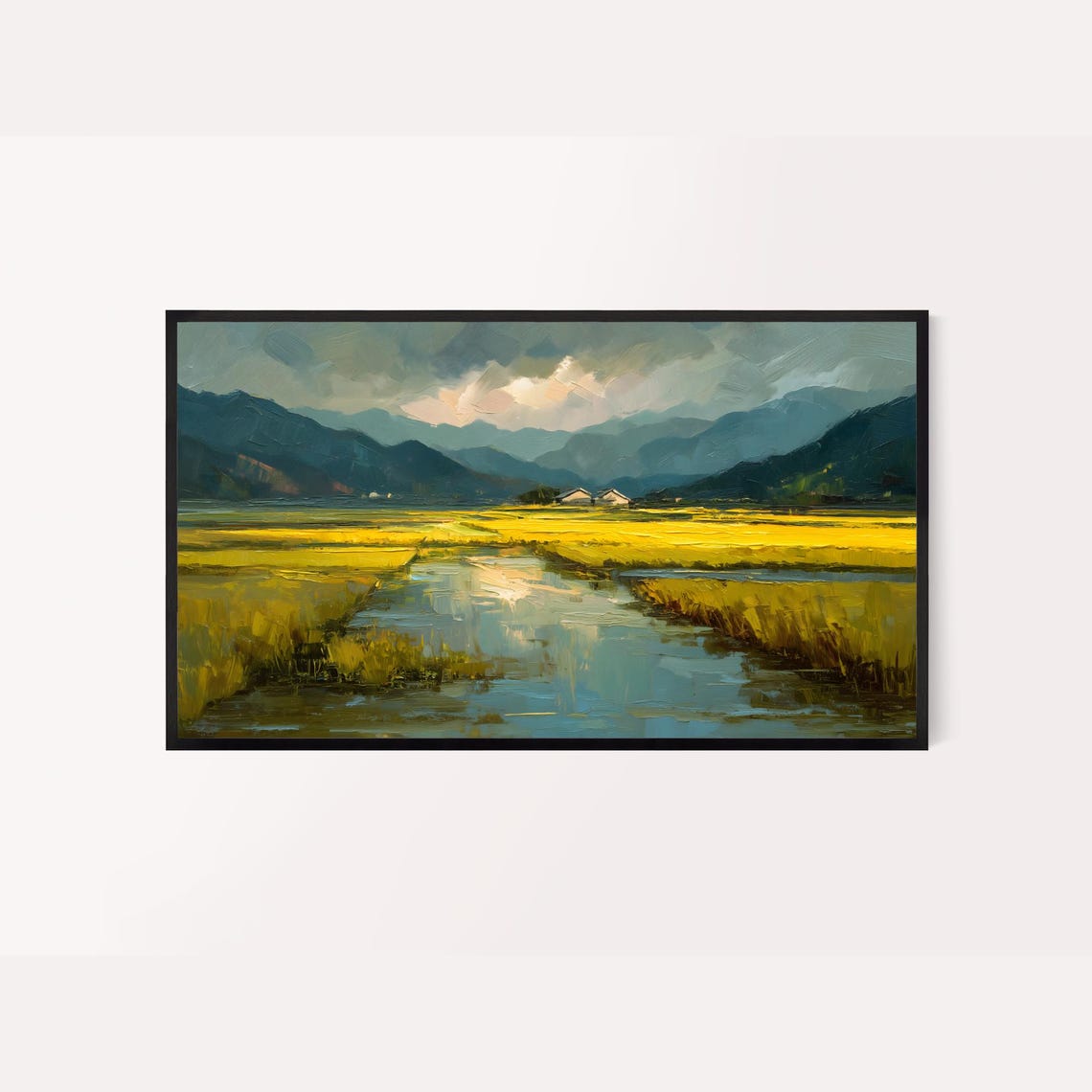 Korean Rice Paddy Summer Landscape Painting Mountains Stream Print