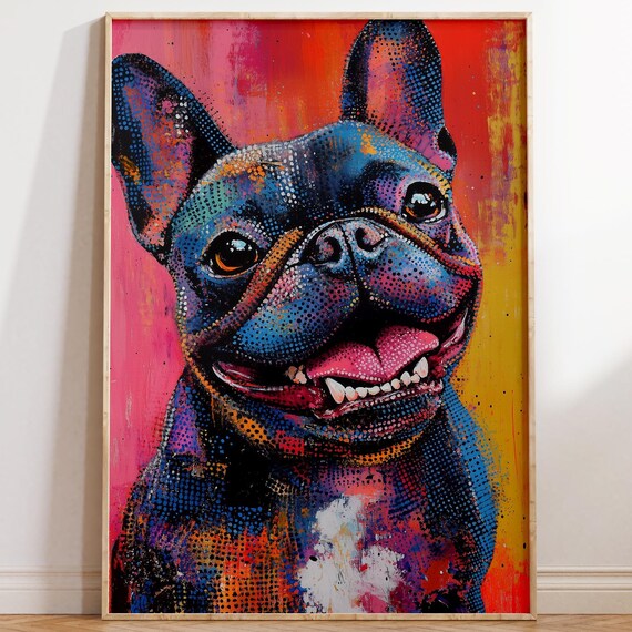 Vivid French Bulldog Poster Wall Art Dog Mom Gift Cute Pet Portrait Print Lively Home Decor Vibrant Artwork