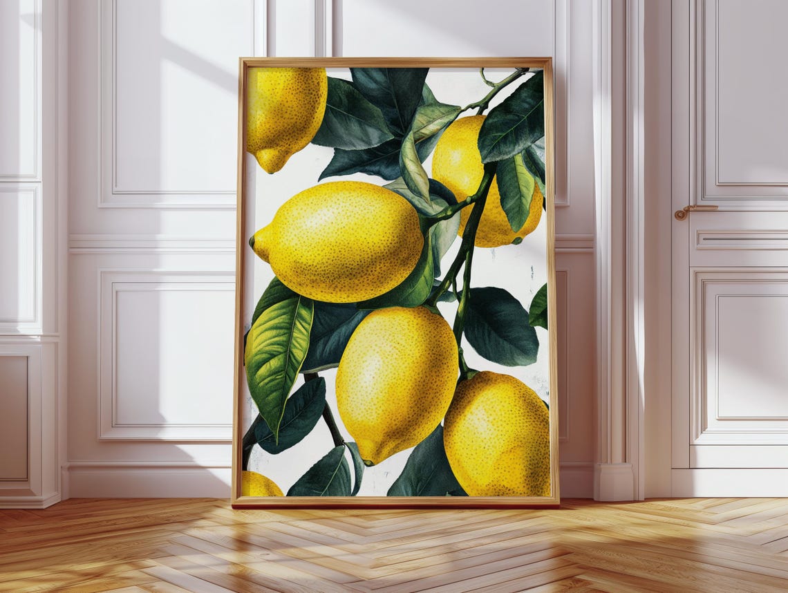 Sunny Vintage Lemon Tree Branch Botanical Citrus Fruit Poster