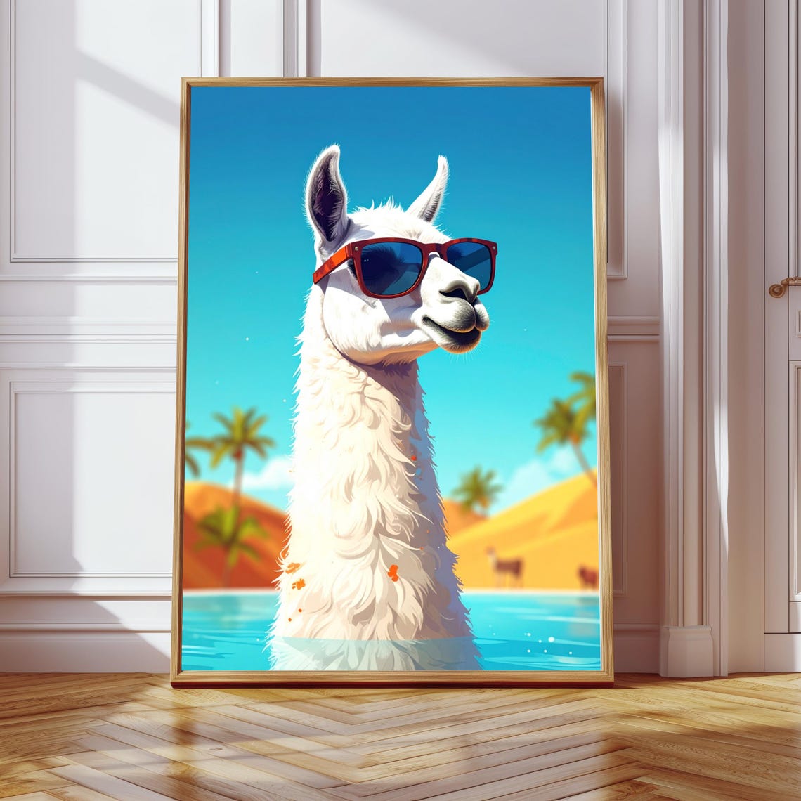 Beach Llama Art Print Funny Summer Animal Poster