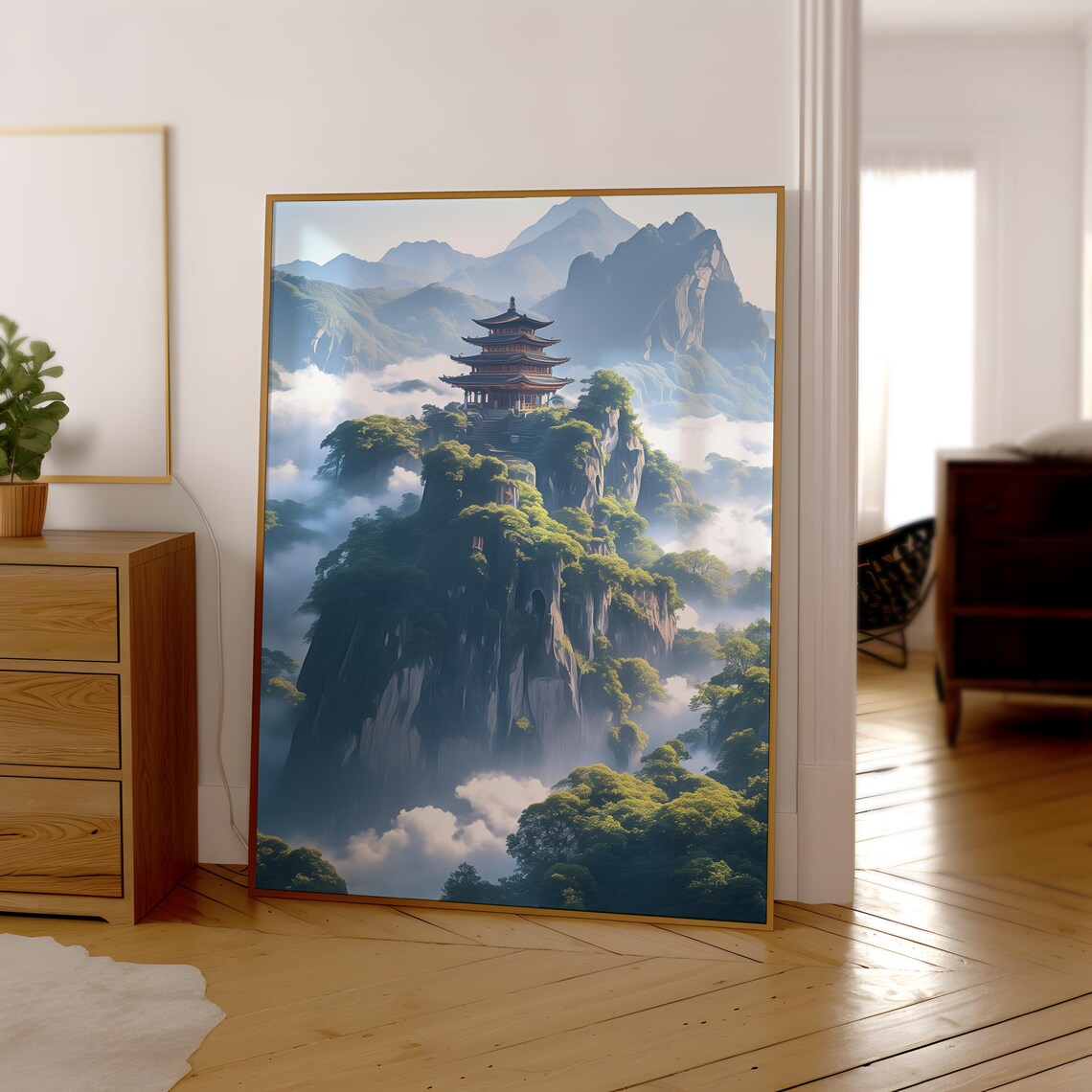 Ancient Pagoda Misty Mountain Peak Above Sea of Clouds Poster - Image 4
