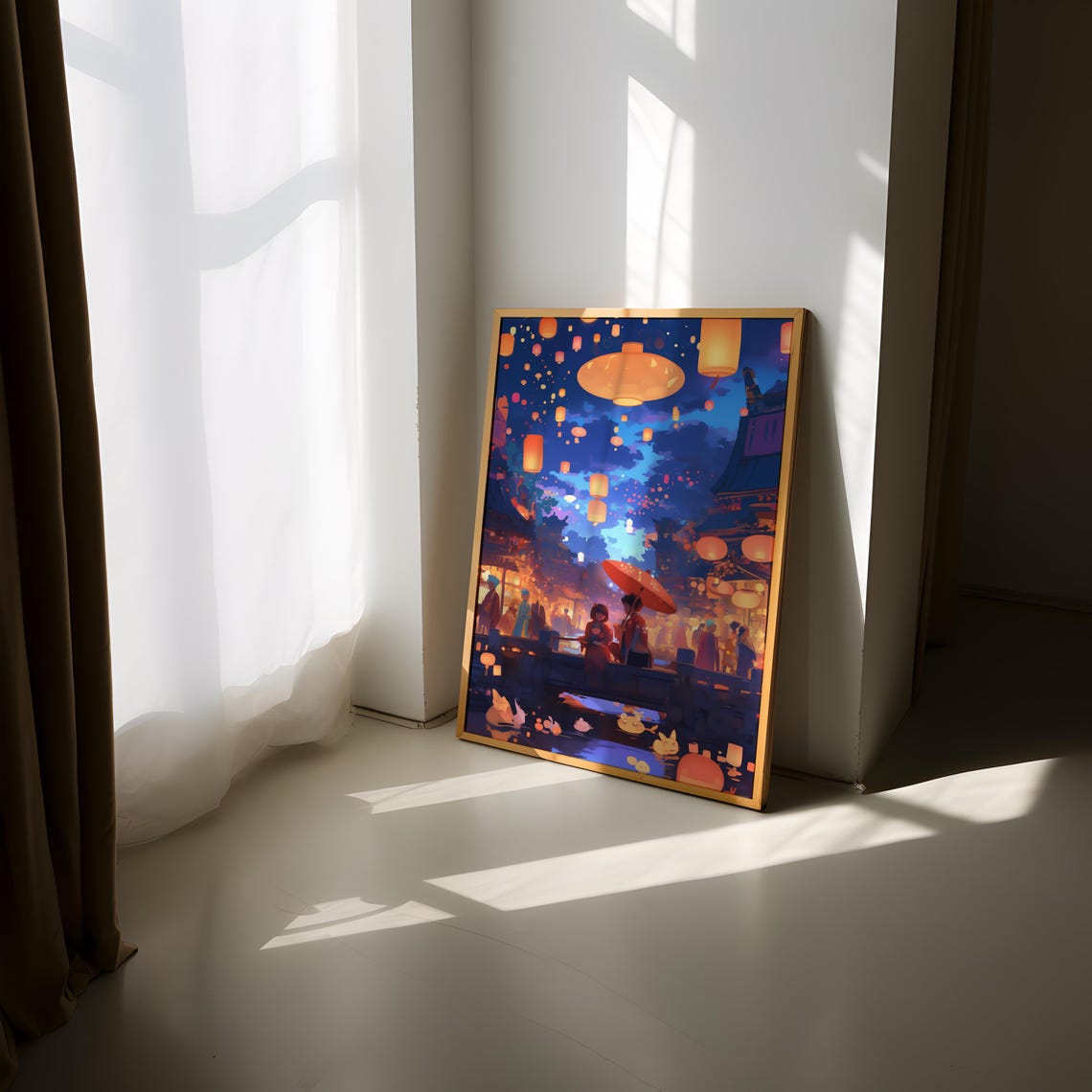 Anime Night Festival Poster Japanese Lanterns Scene Wall Art Asian Culture Decor Gift For Anime Lovers Traditional Festival Art For Home - Image 3