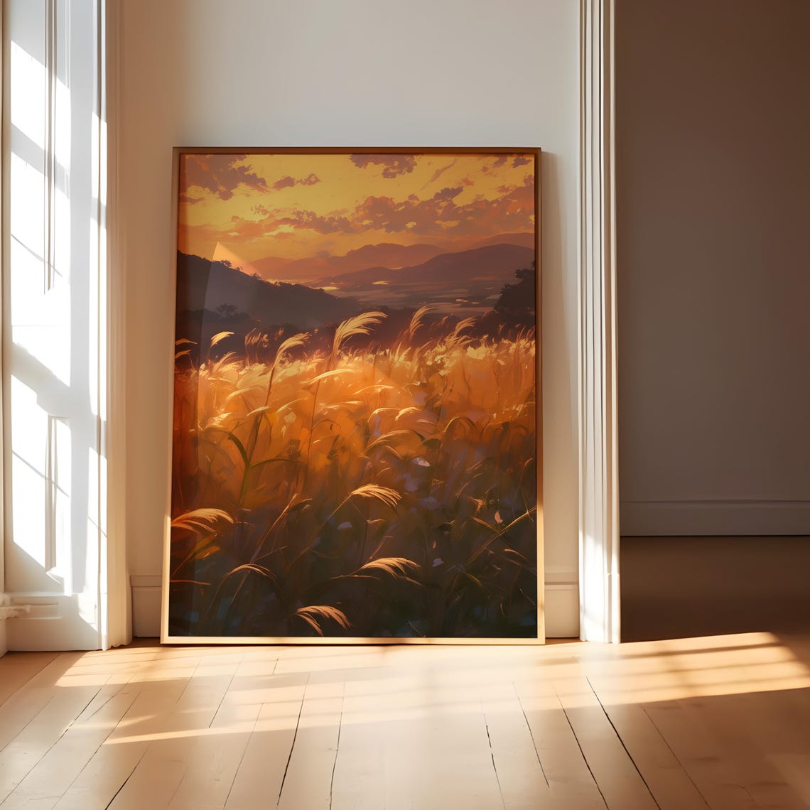 Golden Pampas Grass Sunset Purple Sky Mountain Glow Vista Poster - Image 4