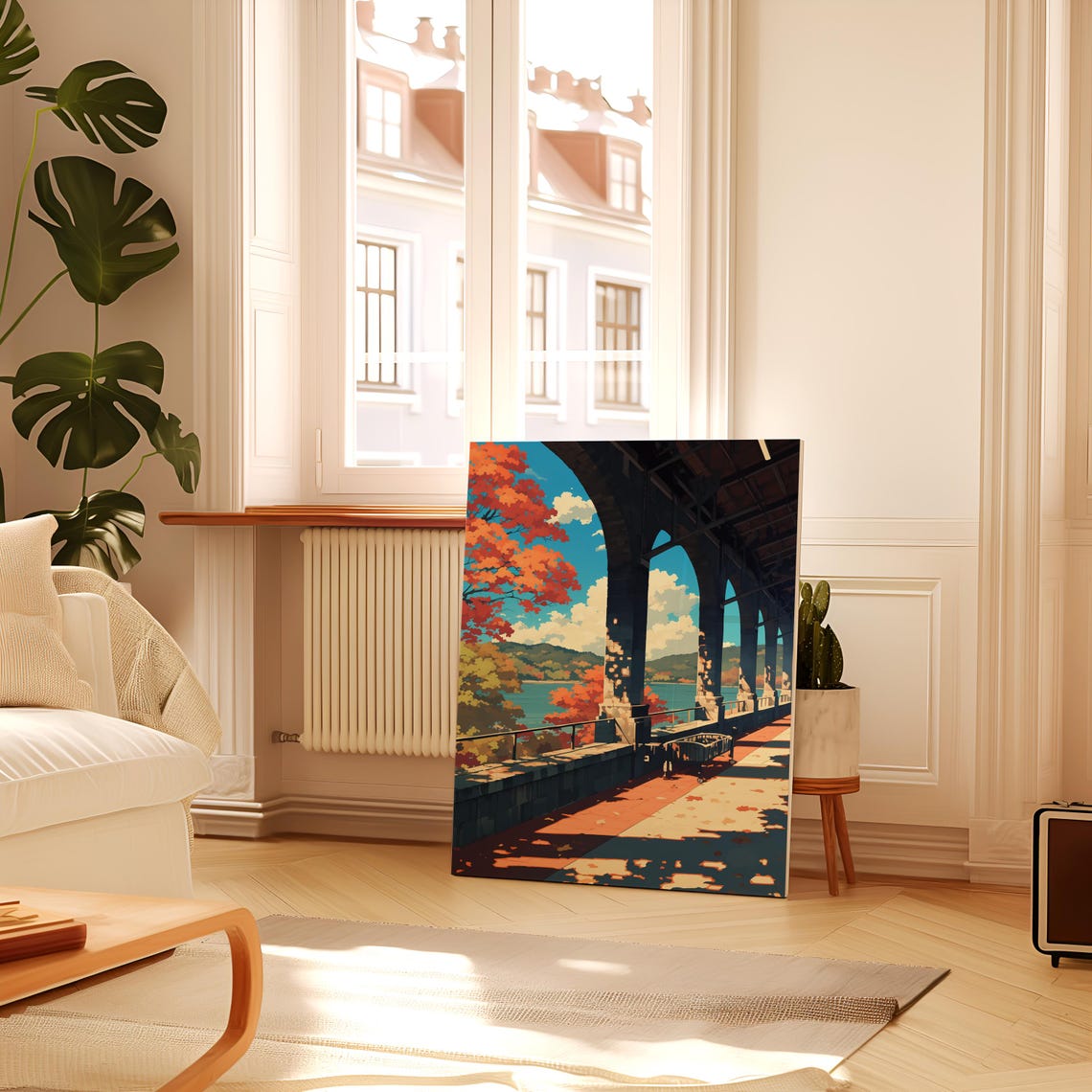 Autumn Terrace Overlooking Lake With Fall Foliage View Poster - Image 2