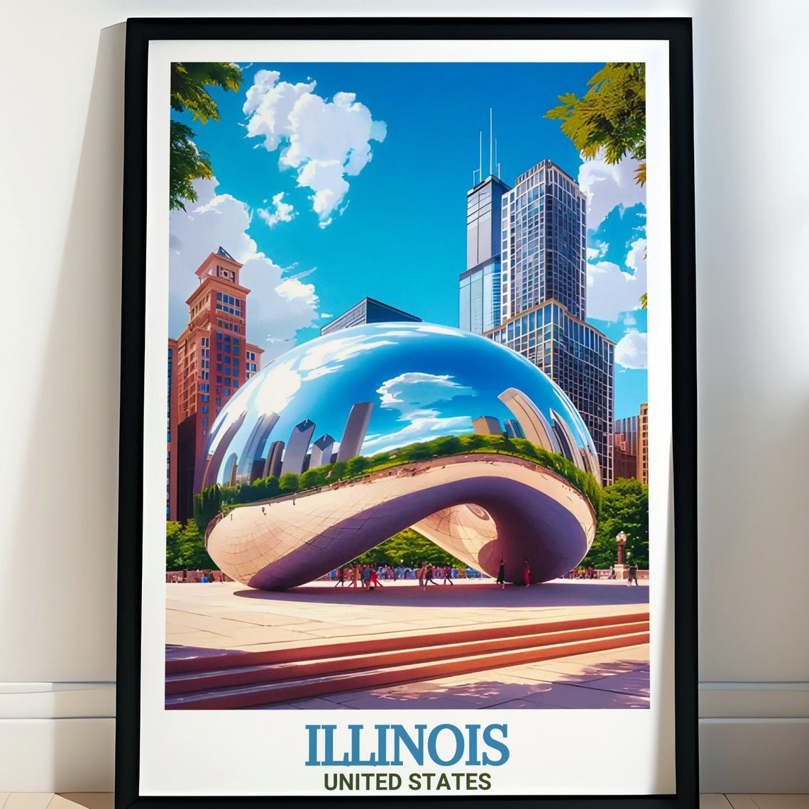 Illinois Chicago Cloud Gate Bean Sculpture Millennium Park Poster