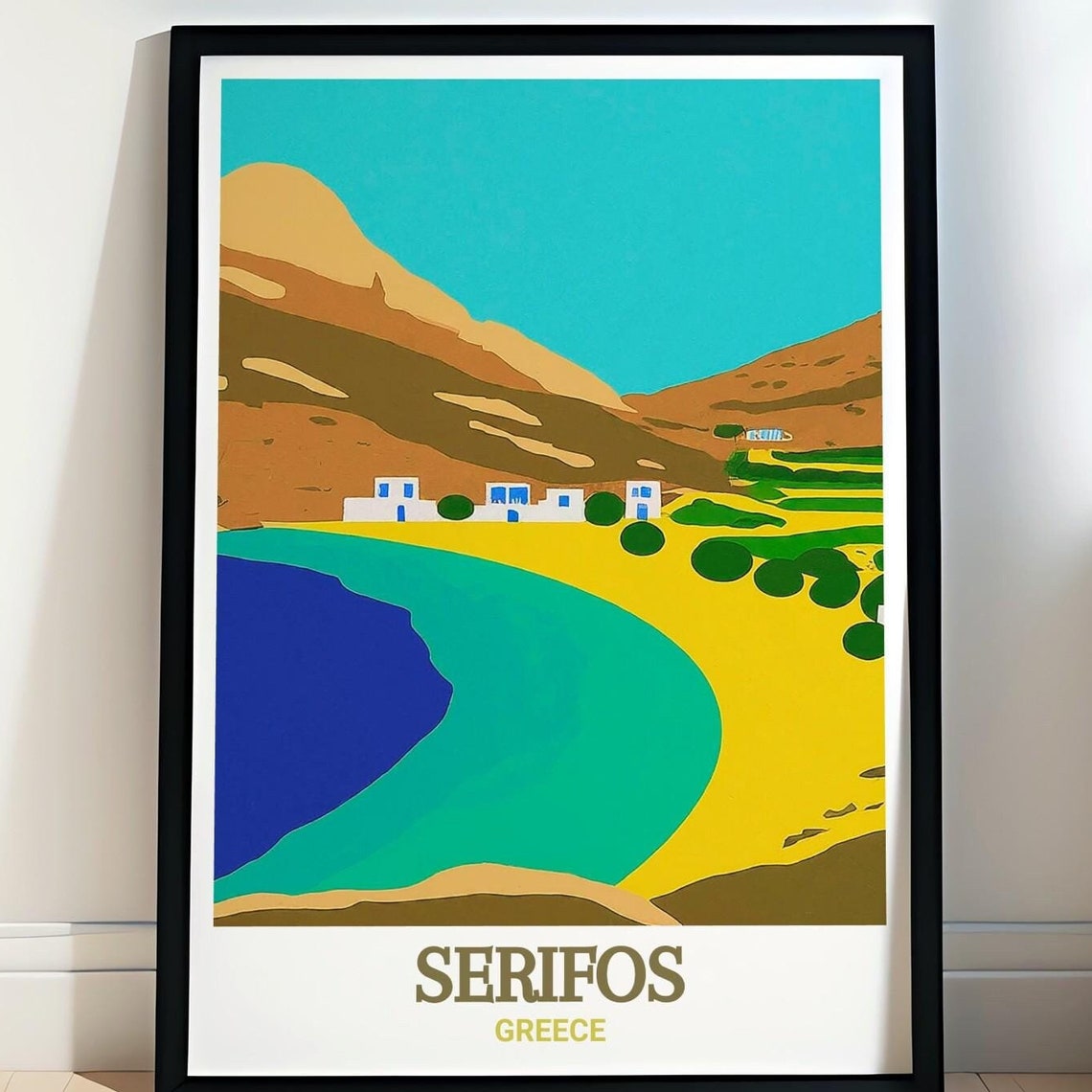 Serifos Greece Turquoise Bay Whitewashed Village Travel Poster