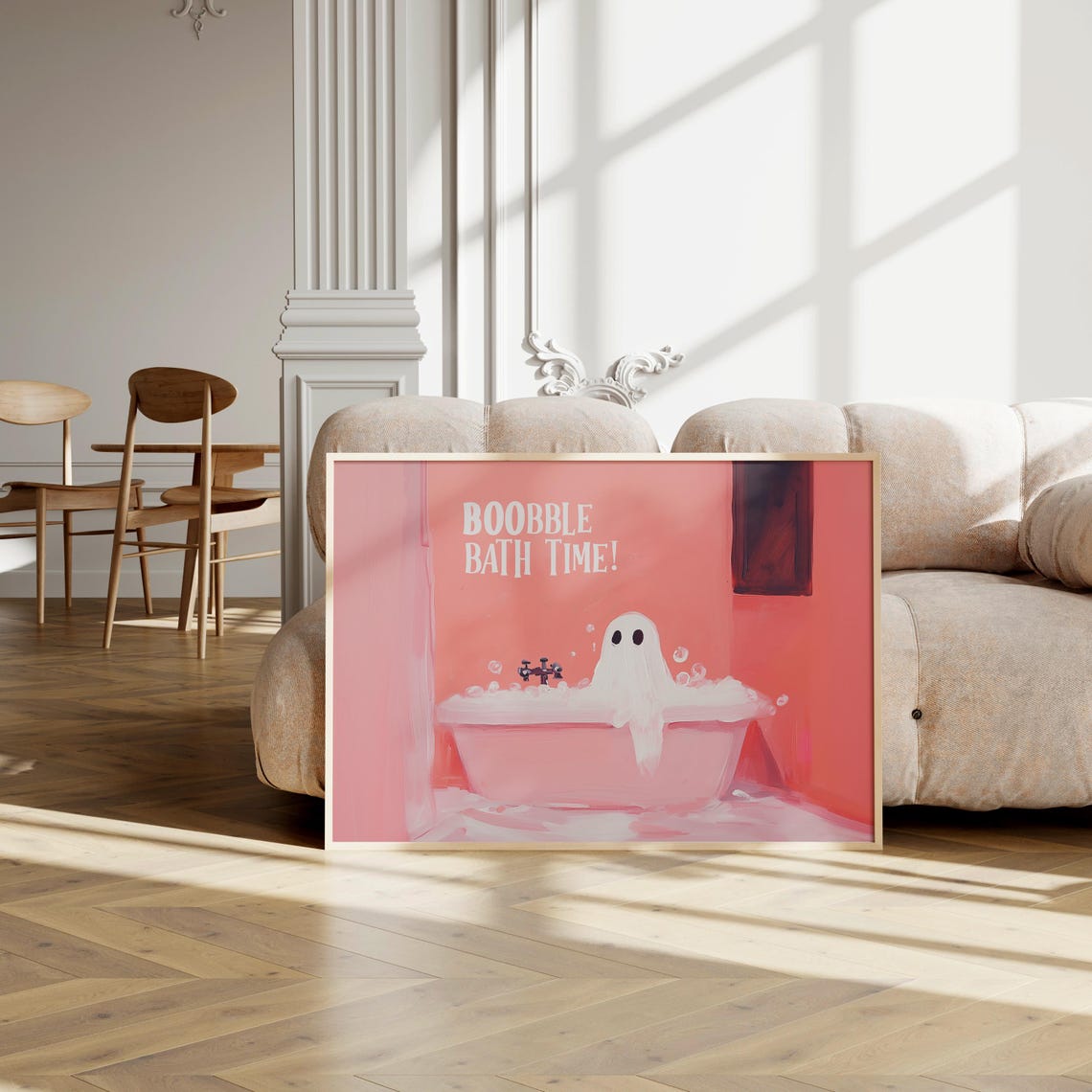 Boobble Bath Time Cute Ghost Pink Bubble Bath Funny Art Poster - Image 3