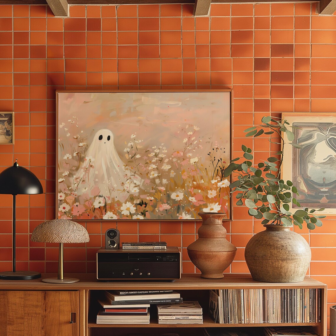 Vintage Pink Flowers Ghost Art Print, Coquette Halloween - Image 2
