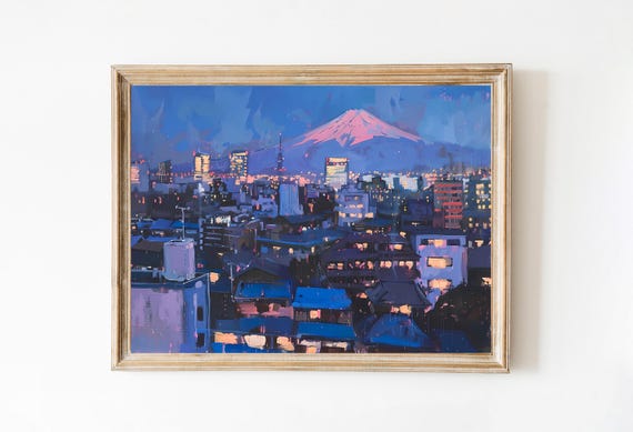 Tokyo Night Cityscape Poster, Retro Japan Travel