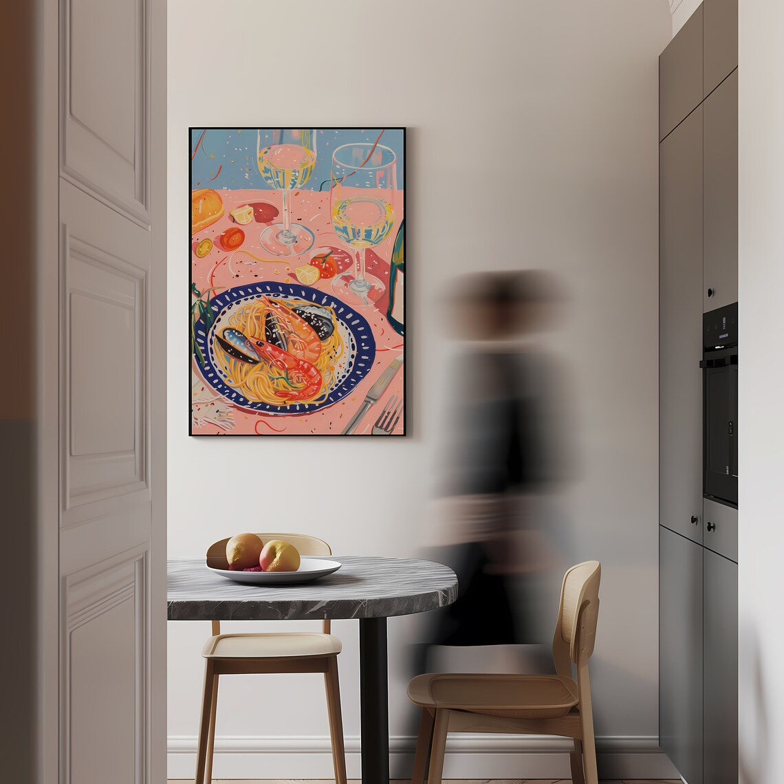Seafood Pasta Shrimp Mussels Pink Italian Table Food Art Poster - Image 3