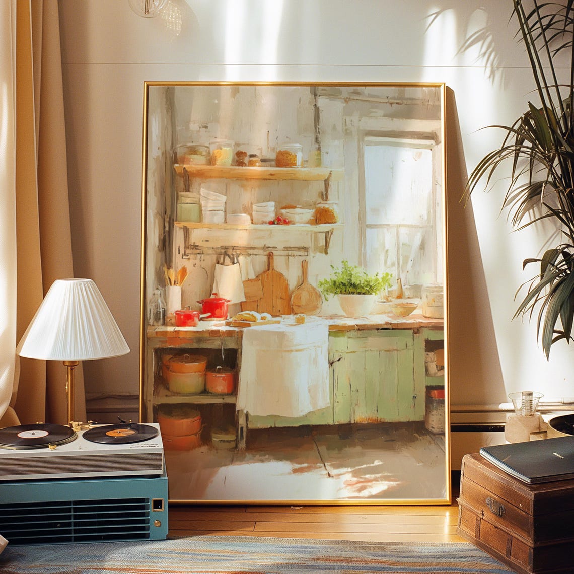 Rustic Green Vintage Farmhouse Kitchen Window Pastel Country Art Print - Image 3