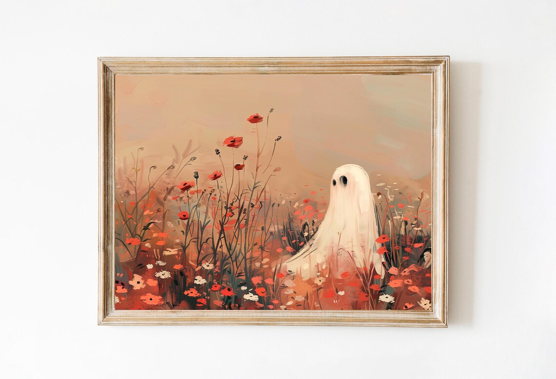 Vintage Pastel Pink Flowers Ghost Art Print