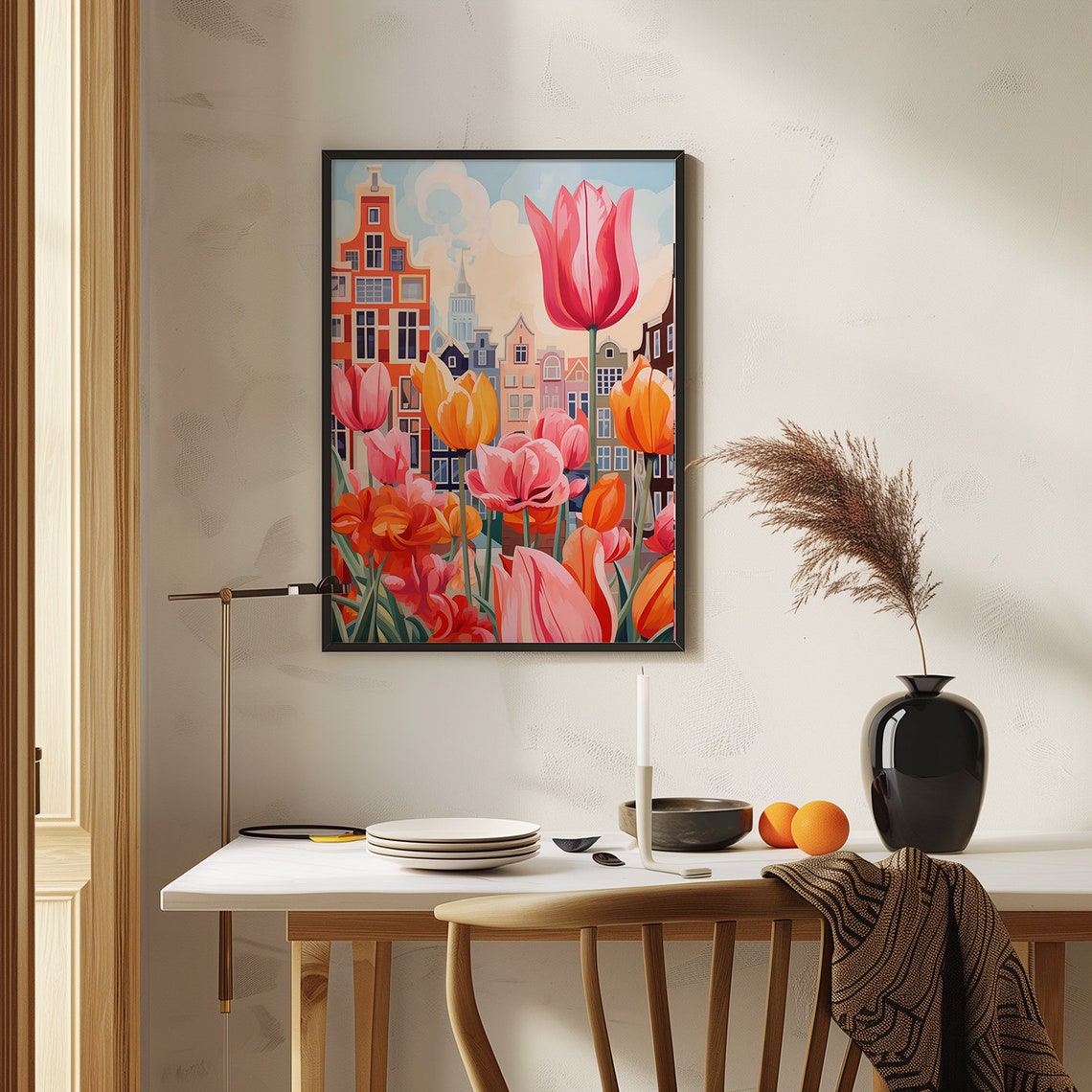 Amsterdam Canal Houses Pink Tulips Netherlands Travel Poster - Image 3
