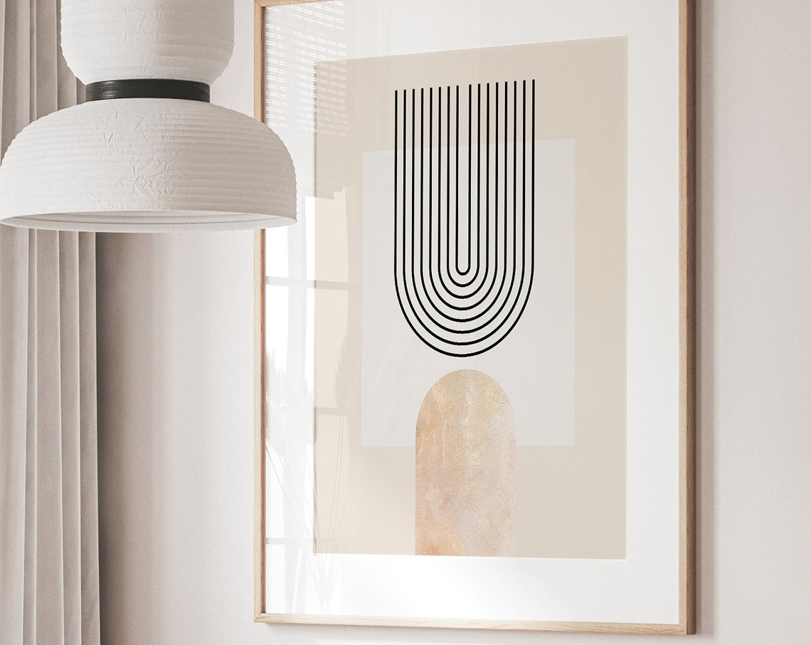 Beige Arch Lines Minimalist Mid Century Modern Abstract Wall Art