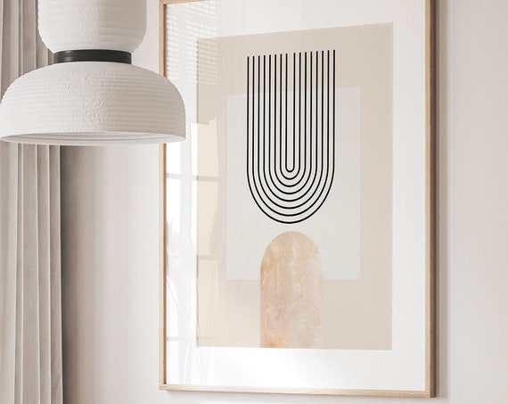 Mid Century Modern Wall Art Beige Wall Decor Abstract Art Boho Decor Retro Rainbow Decor Minimalist Art