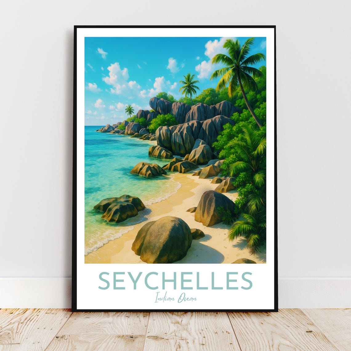 Seychelles Granite Boulders Beach Indian Ocean Travel Poster
