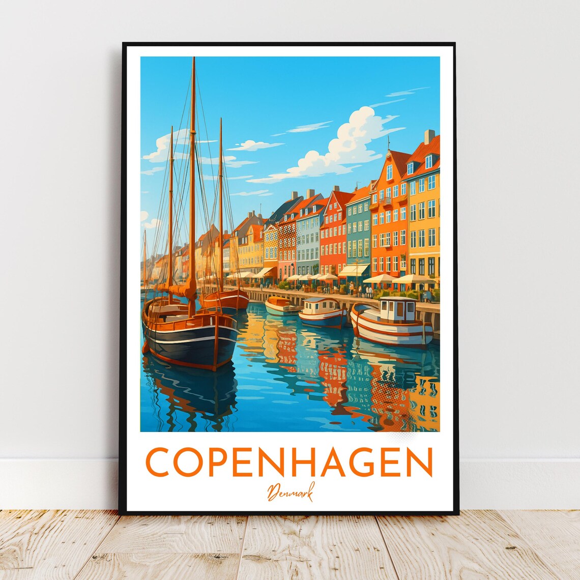 Copenhagen Denmark Nyhavn Colorful Harbor Boats Travel Poster