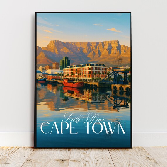 Cape Town South Africa Table Mountain Harbor Travel Poster Art