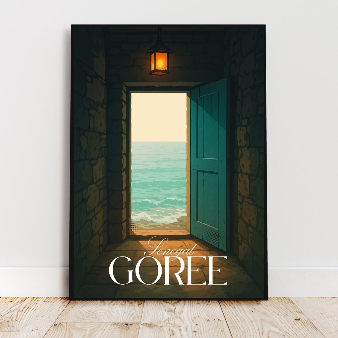 Goree Senegal Stone Doorway Ocean View Vintage Travel Poster Lantern