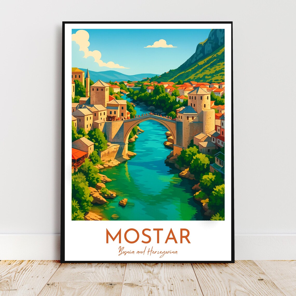 Mostar Bosnia and Herzegovina Stari Most Bridge River Travel Poster