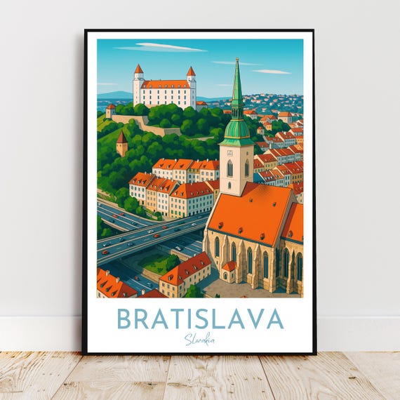 Travel Wall Art Bratislava Slovakia Europe St Martins Cathedral Castle Modern Poster Gift Print