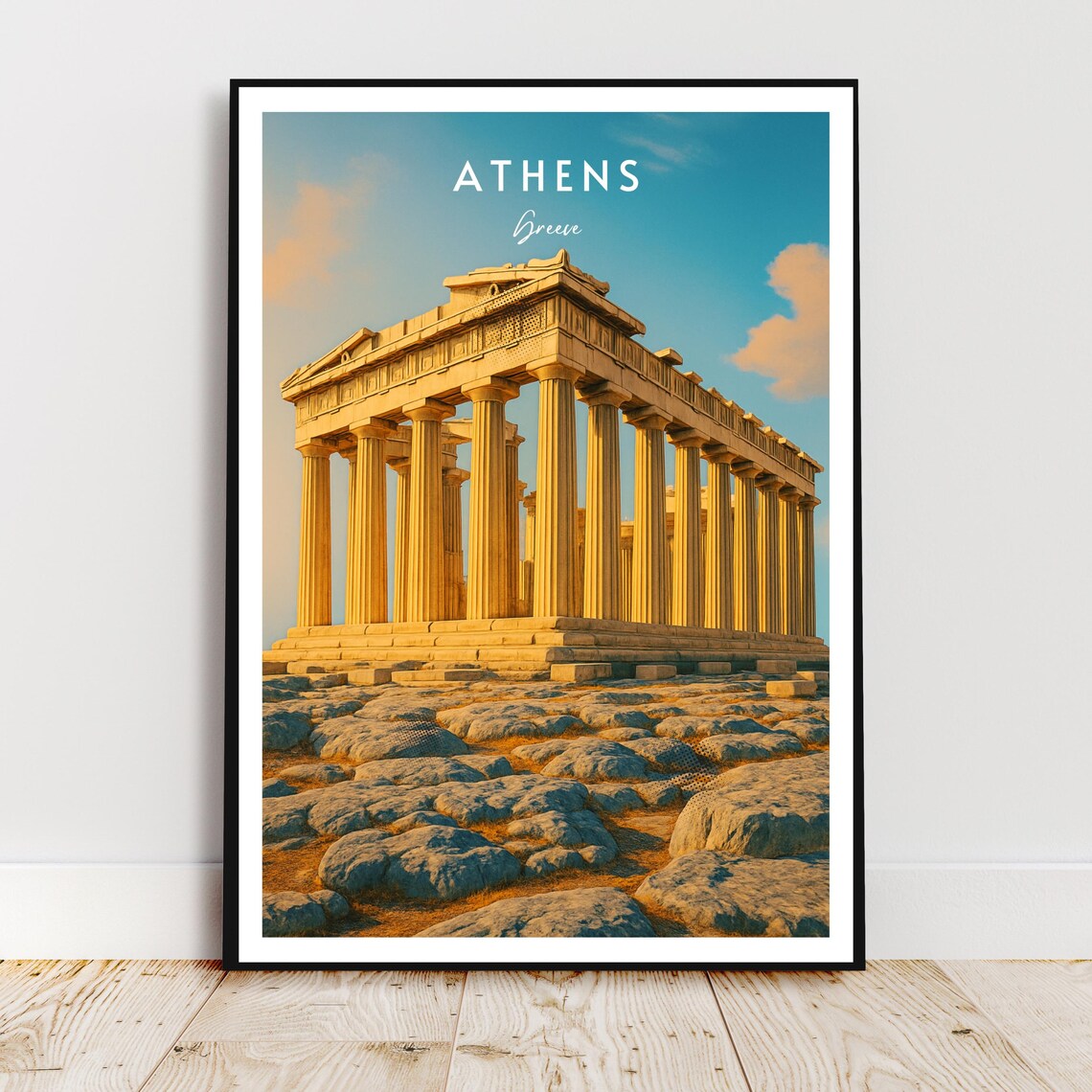Athens Greece Parthenon Acropolis Golden Hour Vintage Travel Poster