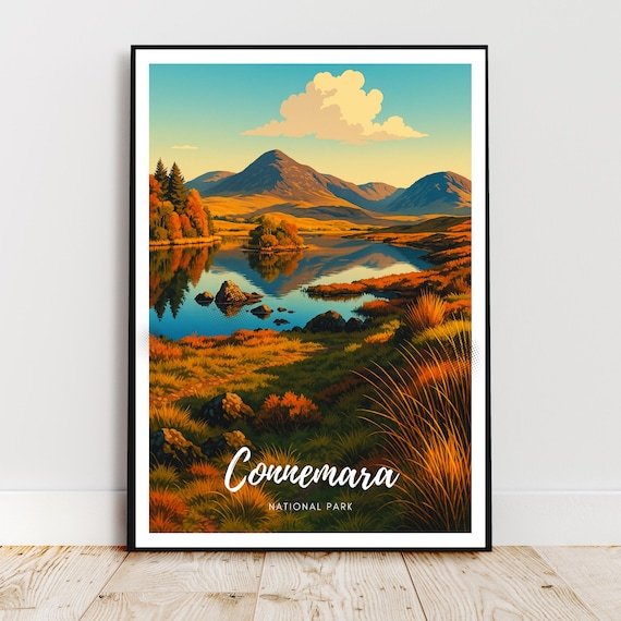 Connemara National Park Ireland Autumn Lake Scenic Travel Poster
