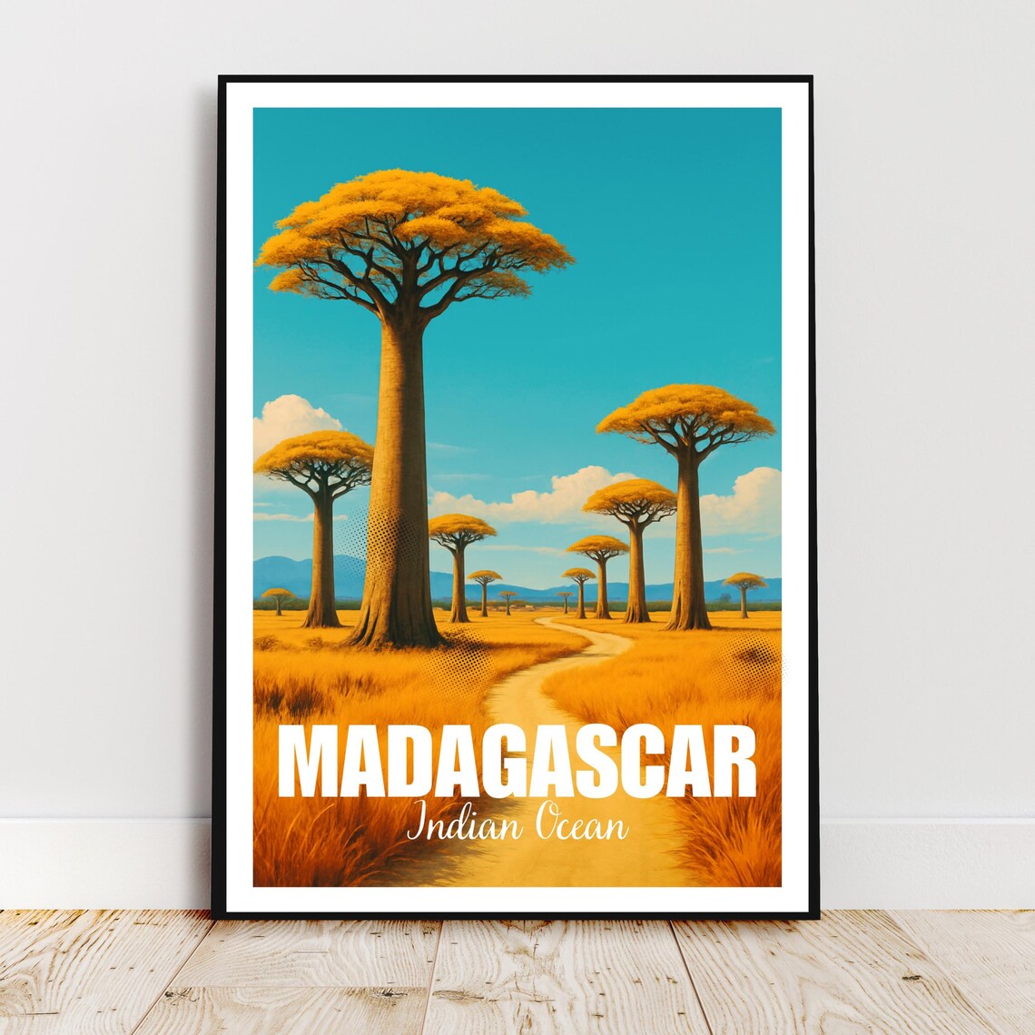 Madagascar Indian Ocean Avenue Of The Baobabs Retro Travel Art Poster