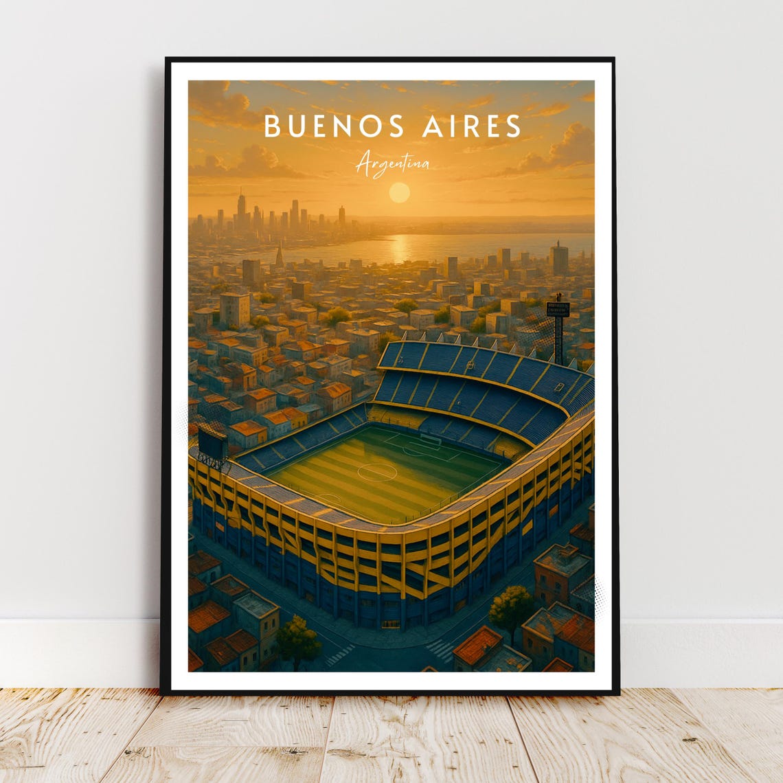 Buenos Aires Argentina La Bombonera Stadium Sunset Travel Art Poster