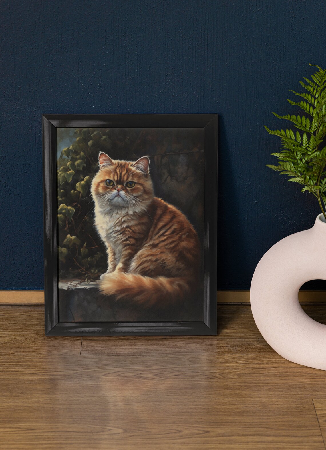 Orange Persian Cat Portrait Fluffy Longhair Tabby Sitting Stone Wall Art
