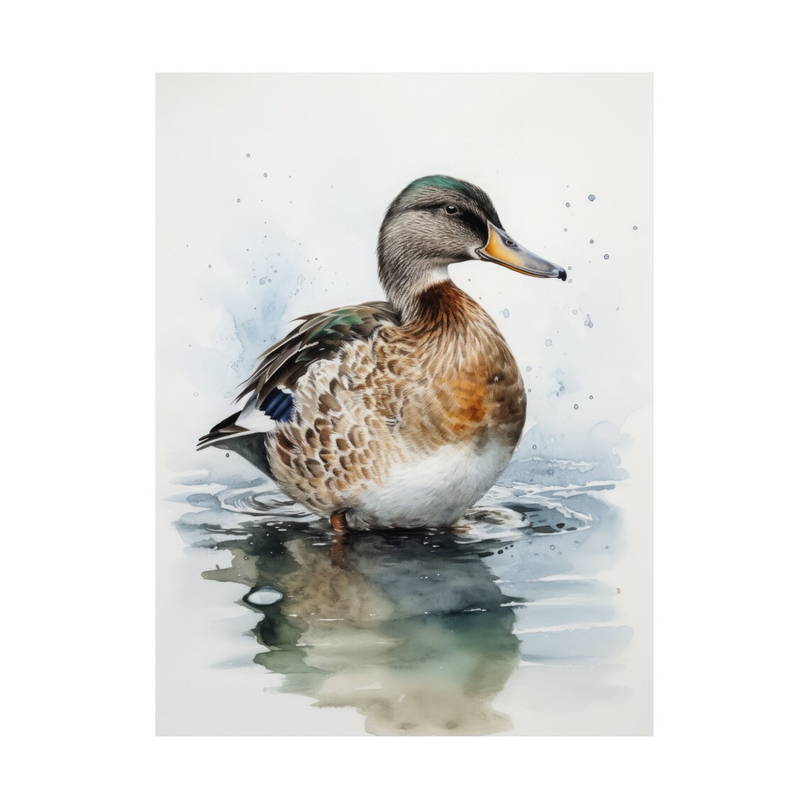 Mallard Duck Watercolor Swimming Pond Reflection Bird Fine Art Poster - Image 5