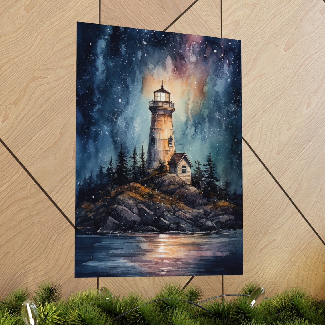 Lighthouse Art Print Lighthouse Painting Lighthouse Wall Art Beach Art Print Beach Wall Art Ocean Dcor Ocean Painting Ocean Theme - Image 2