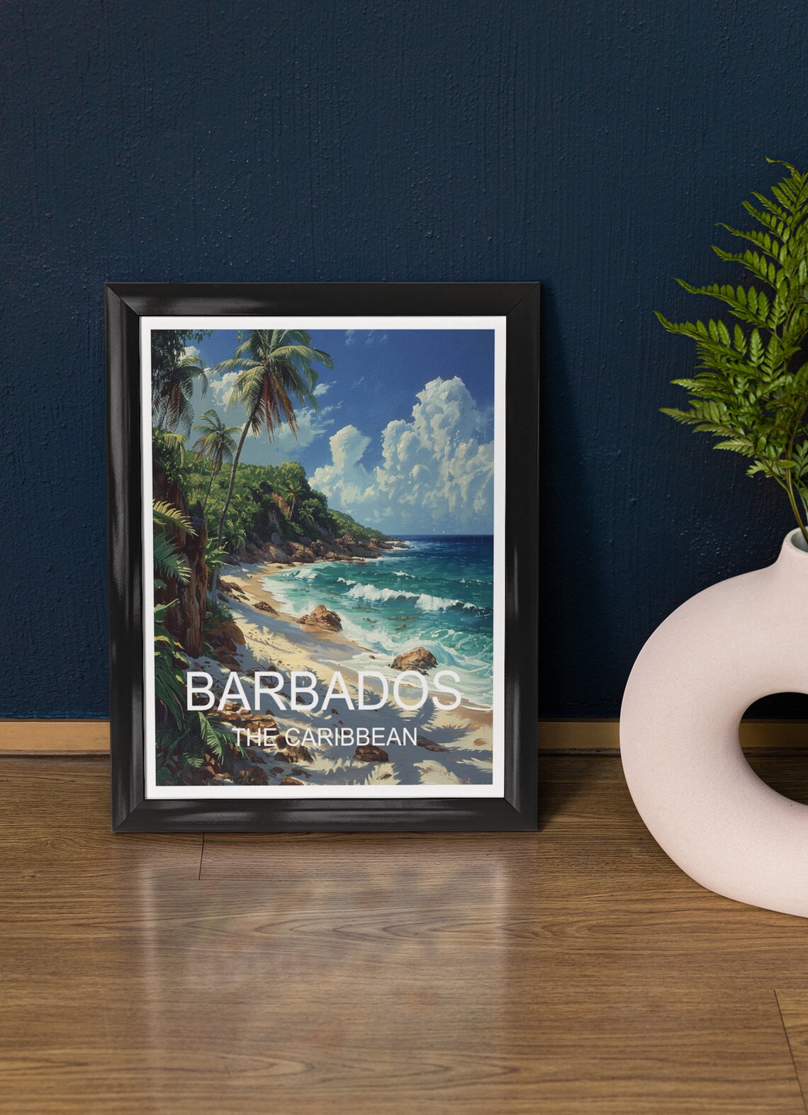 Barbados Caribbean Tropical Beach Palm Trees Turquoise Wave Poster