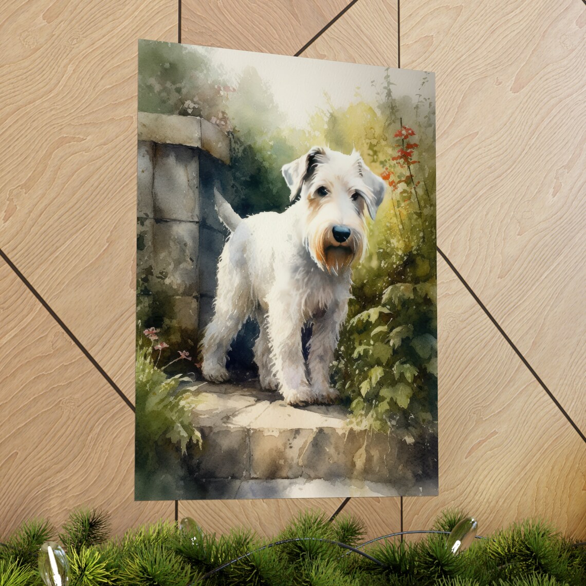 Sealyham Terrier Watercolor Portrait Standing In A Sunny Garden Poster - Image 2