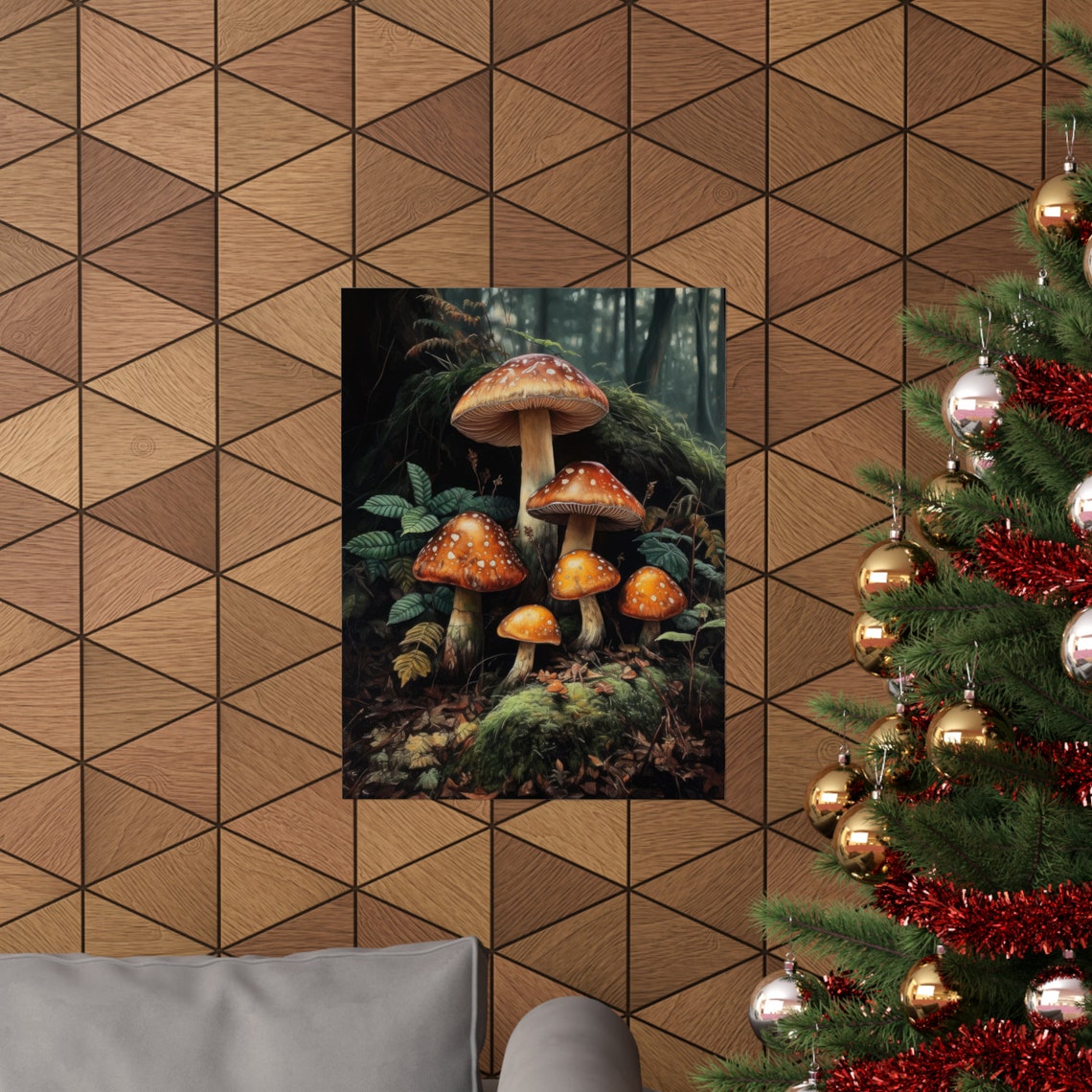 Amanita Fly Agaric Mushroom Cluster Mossy Dark Forest Floor Poster - Image 3