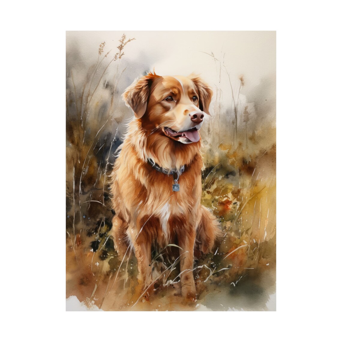 Nova Scotia Duck Tolling Retriever Sitting In Grass Watercolor Poster - Image 4