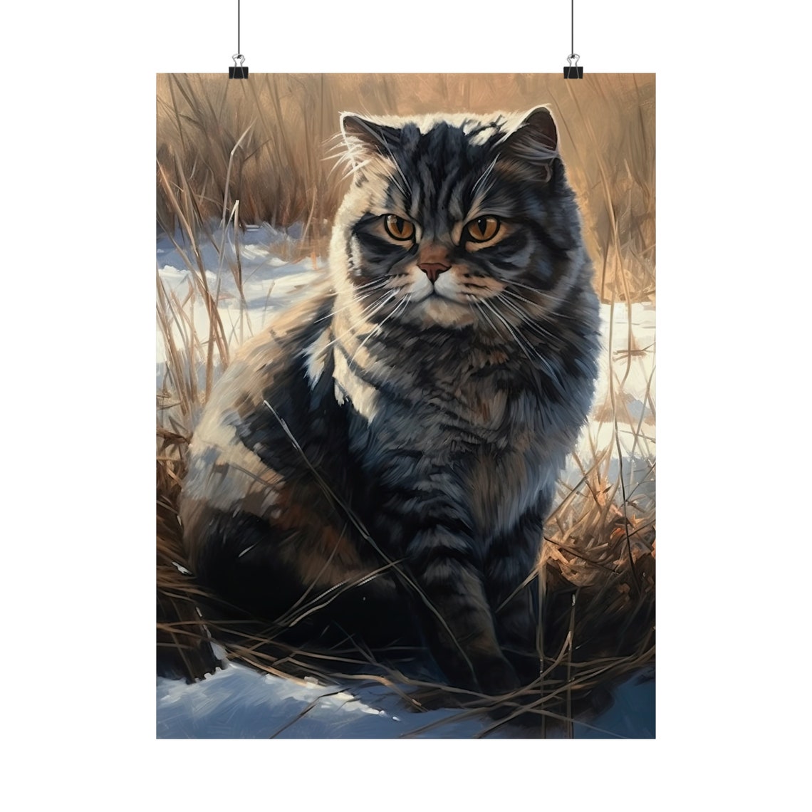 Scottish Fold Tabby Cat Autumn Grass Round Face Feline Art Poster - Image 5