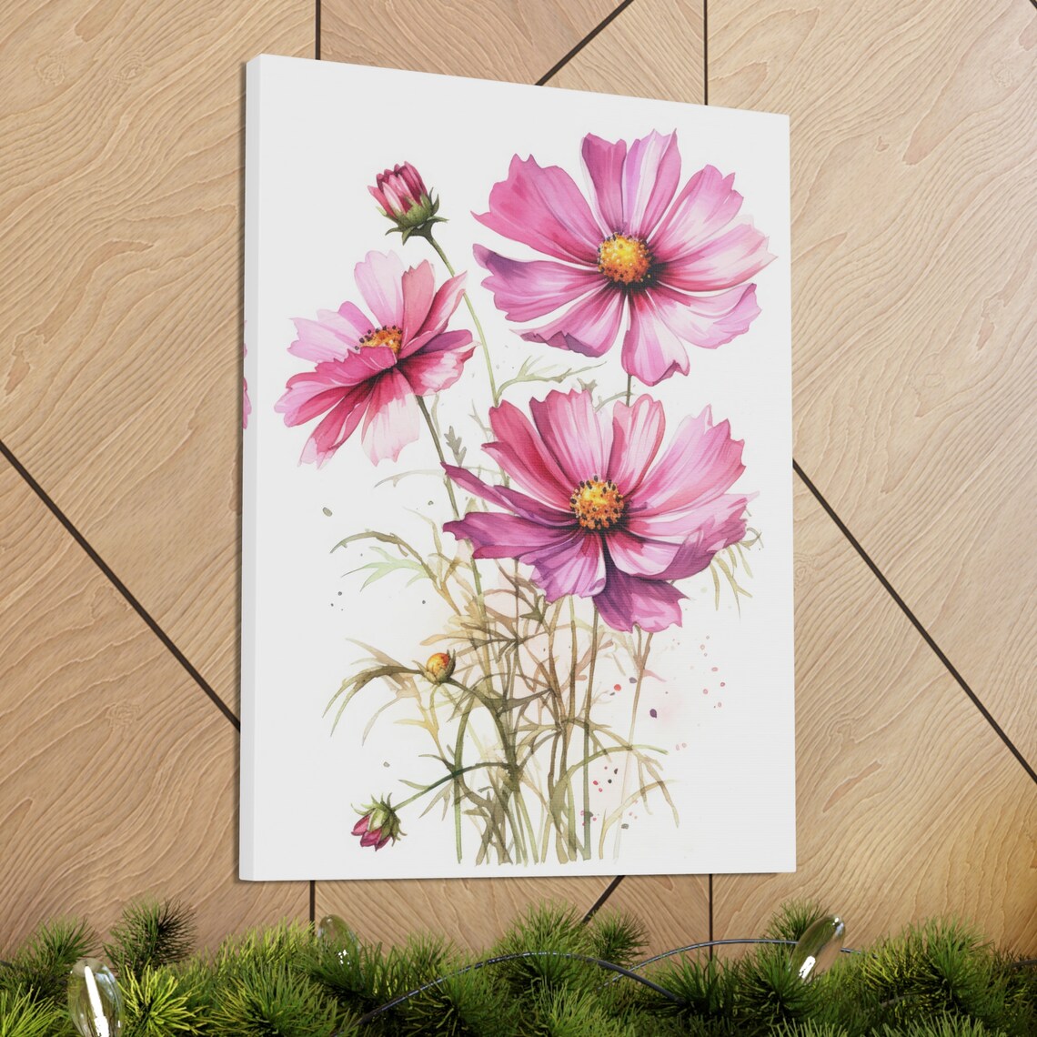 Magenta Pink Cosmos Flowers Fresh Watercolor Botanical Floral Poster - Image 3