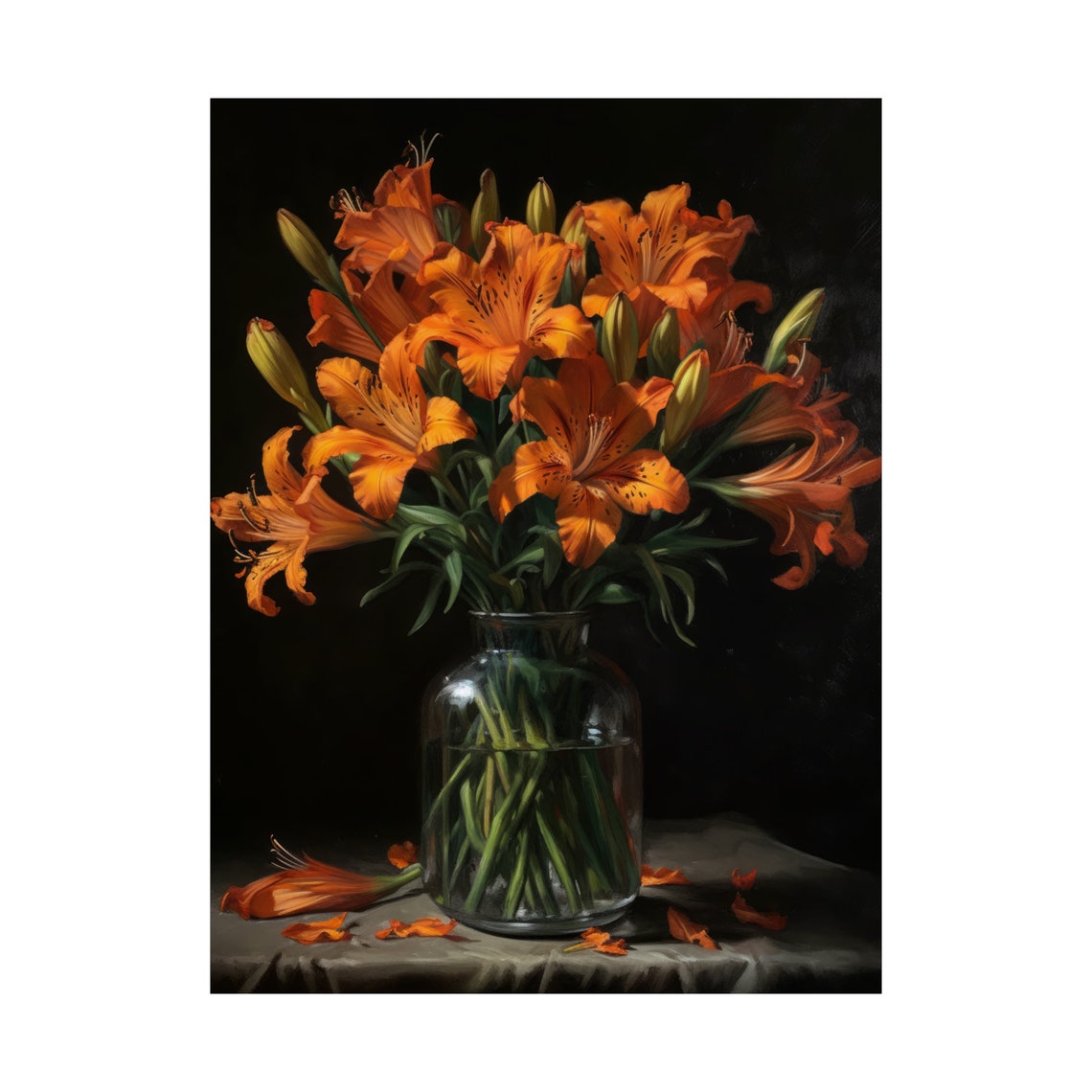 Burnt Orange Peruvian Lily Bouquet Dark Moody Still Life Poster - Image 4