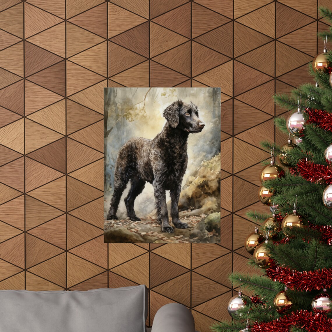 Curly Coated Retriever Standing in Forest Watercolor Dog Art Print - Image 3
