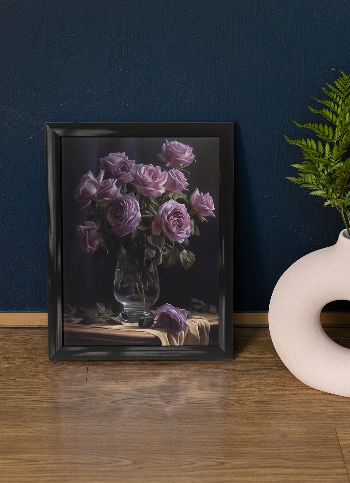 Lavender Rose Bouquet Glass Vase Dark Romantic Floral Art Poster