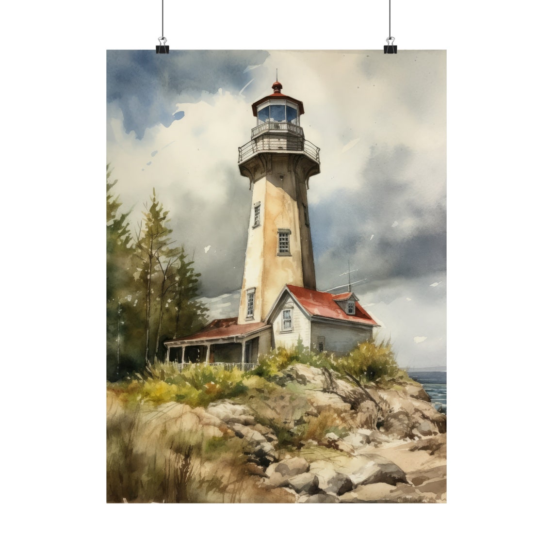Lighthouse Art Print Lighthouse Painting Lighthouse Wall Art Beach Art Print Beach Wall Art Ocean Dcor Ocean Painting Ocean Theme - Image 5