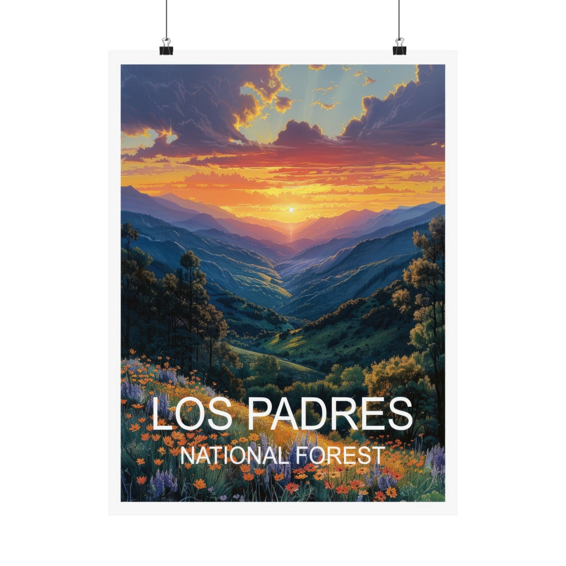 Los Padres National Forest Sunset Mountain Wildflowers Travel Poster - Image 5