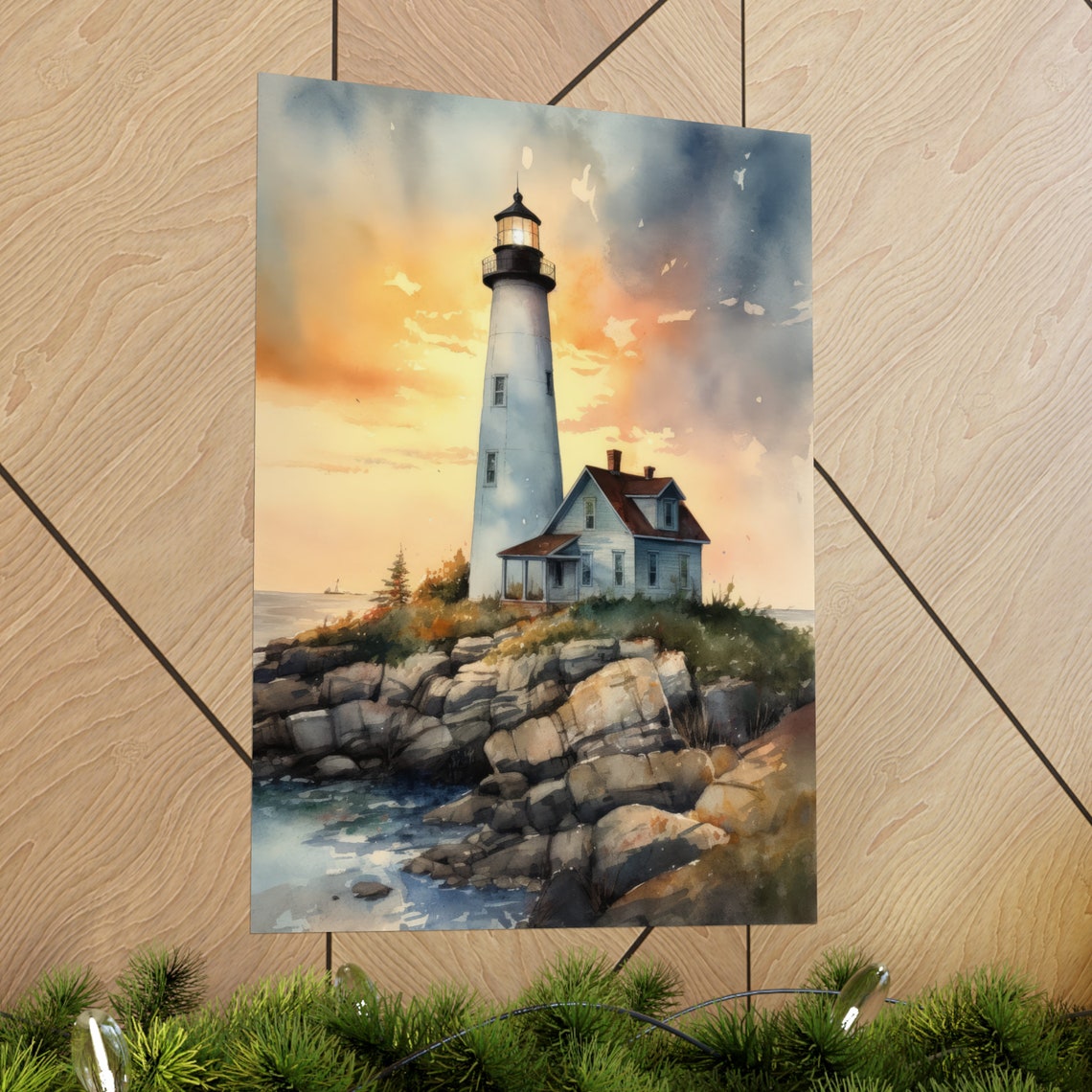 Lighthouse Art Print Lighthouse Painting Lighthouse Wall Art Beach Art Print Beach Wall Art Ocean Dcor Ocean Painting Ocean Theme - Image 2