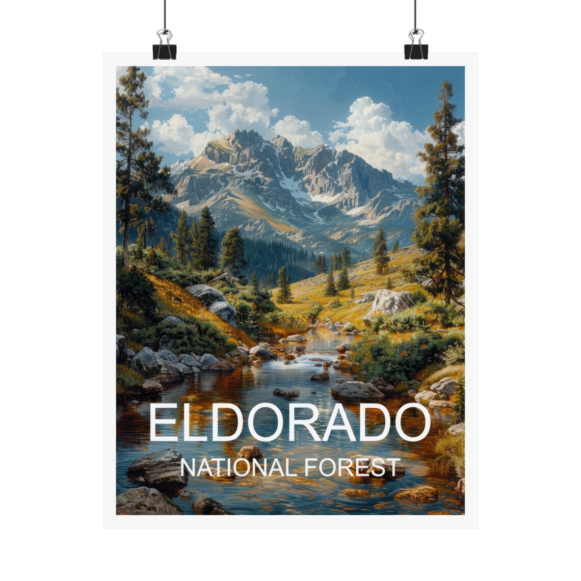 Eldorado National Forest Snow Capped Peaks River Valley Travel Poster - Image 4