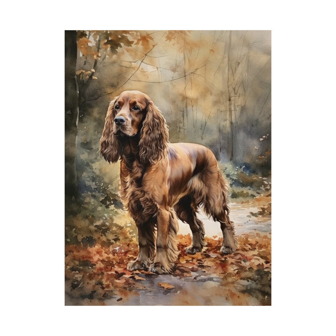 Cocker Spaniel Dog Watercolor Portrait in Autumn Woods Poster - Image 4