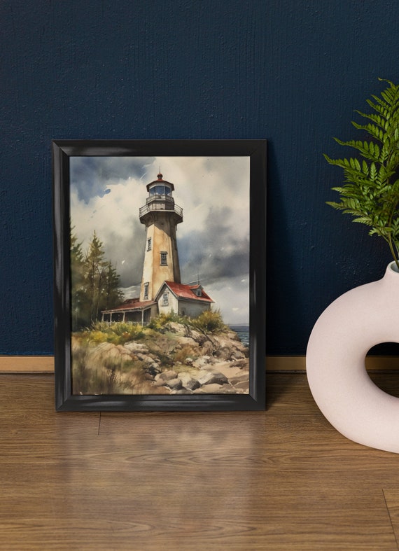 Lighthouse Art Print Lighthouse Painting Lighthouse Wall Art Beach Art Print Beach Wall Art Ocean Dcor Ocean Painting Ocean Theme