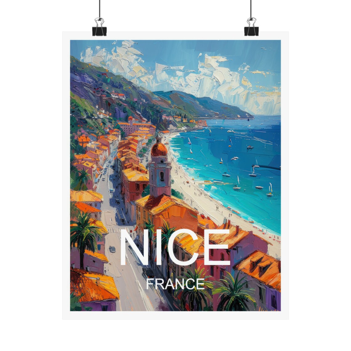 Nice France Beach Promenade Red Rooftops Aerial View Travel Poster - Image 4