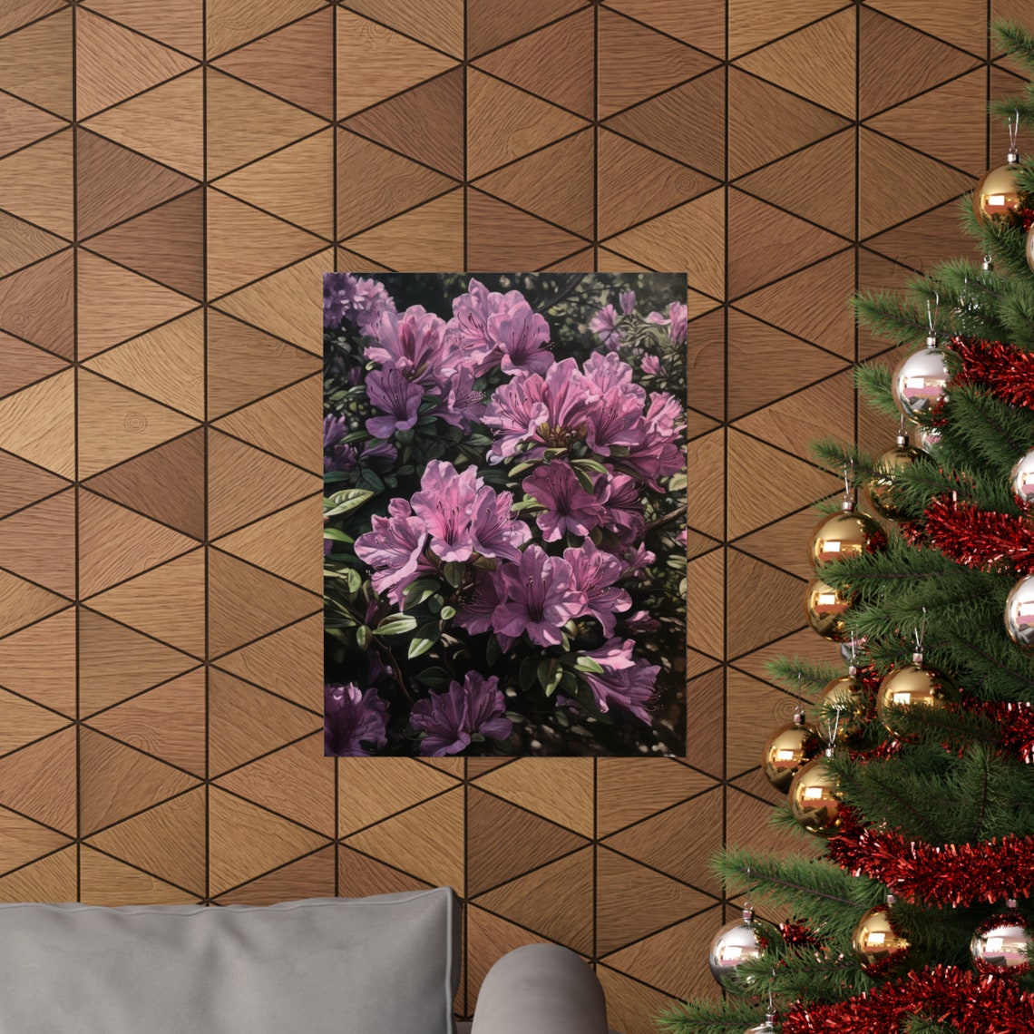 Purple Azalea Dense Bloom Bush Sunlit Spring Garden Floral Art Poster - Image 3